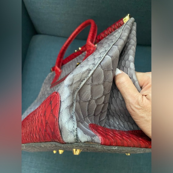 Vintage Pelle Di Giada Made in Italy, animal Print Gray & Red Leather Handbag - Picture 5 of 16